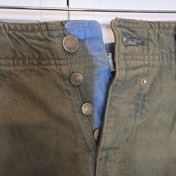 FREE PEOPLE Harmonica Coated Denim Maxi Skirt Green Cotton Utility Women's Sz 26 - Picture 3 of 11